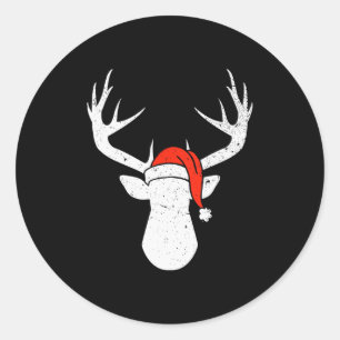 Deer With Santa Hat Christmas Pajama Hunting Gift Classic Round Sticker