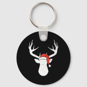 Deer With Santa Hat Christmas Pajama Hunting Gift  Keychain