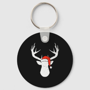 Deer With Santa Hat Christmas Pajama Hunting Gift Keychain
