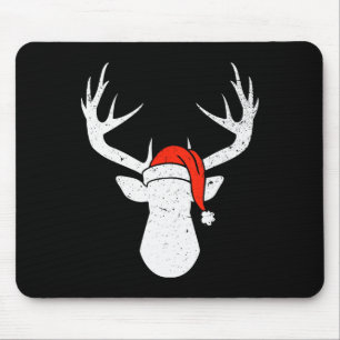 Deer With Santa Hat Christmas Pajama Hunting Gift Mouse Pad