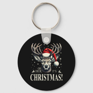 Deer With Santa Hat Oh Deer It's Christmas Keychain