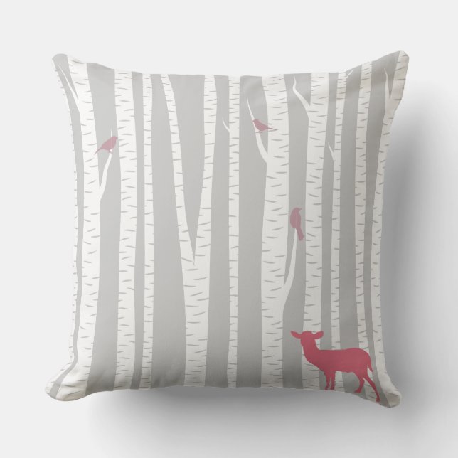 Deer with Trees Throw Pillow (Front)