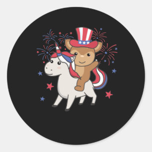 Deer With Unicorn For Fourth Of July Fireworks Classic Round Sticker