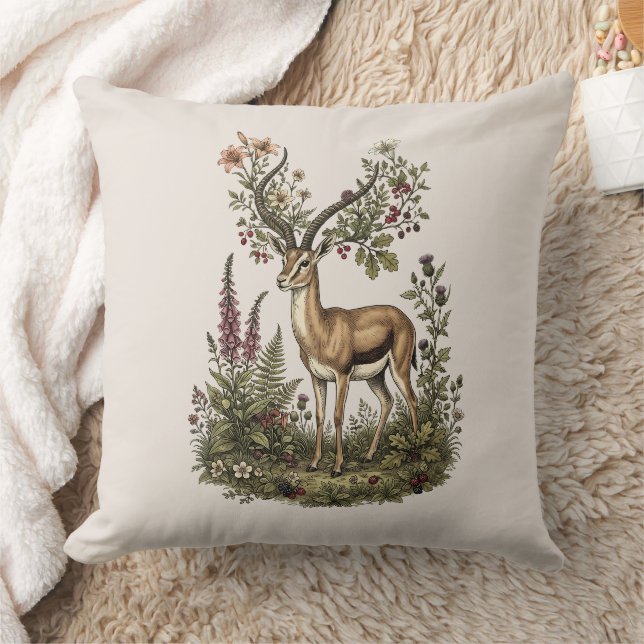 Deer with Wildflower  Throw Pillow (Blanket)