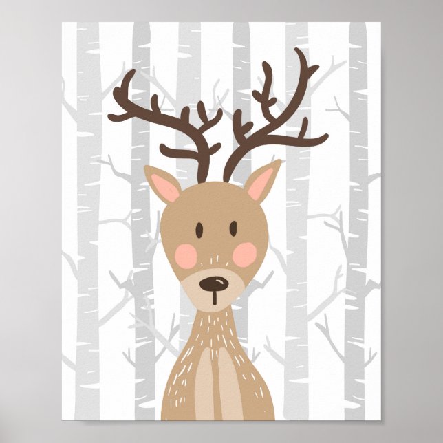Deer Woodland Animal Nursery Wall Art Print (Front)