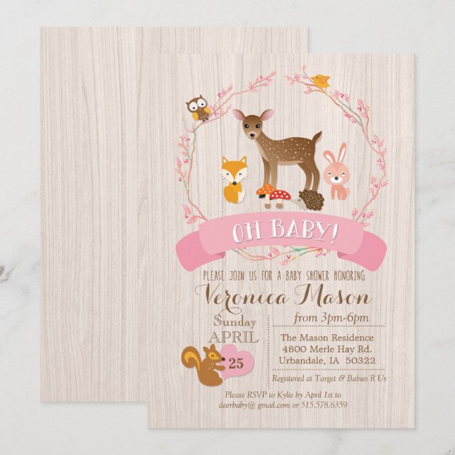 Deer Woodland Animals Baby Shower Invitation (Front/Back)