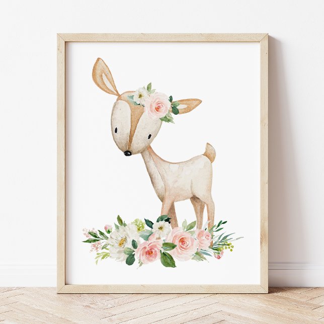 Deer, Woodland Animals, Boho, Pink Flowers Poster (Creator Uploaded)