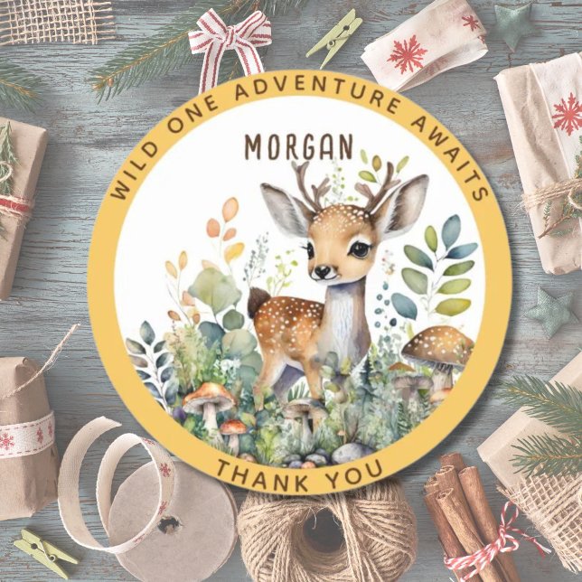 Deer Woodland Animals Favours Thank You Gift Decor Classic Round Sticker (Creator Uploaded)