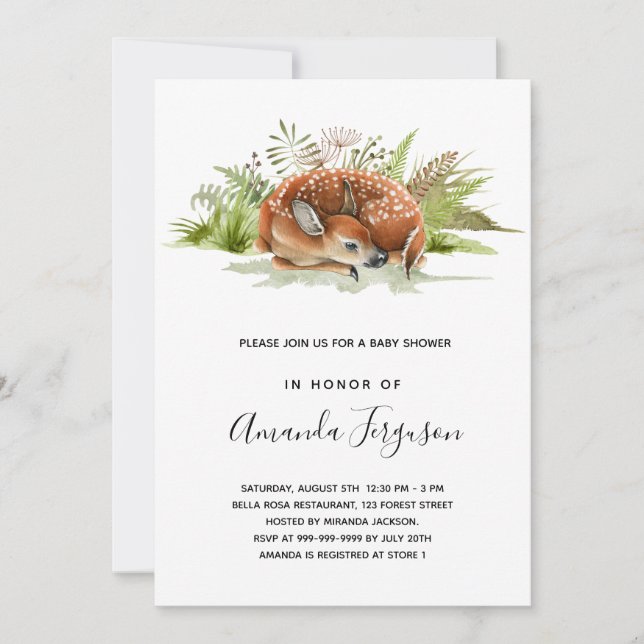 Deer woodland forest baby shower invitation (Front)