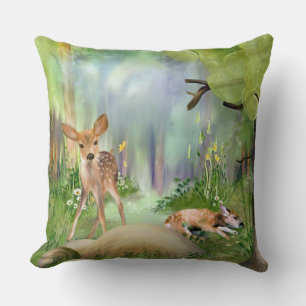 Deer Woodland Friends Throw Pillow