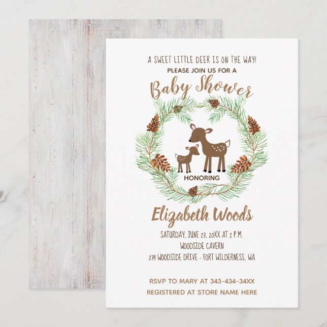 Deer Woodland Pine Forest Baby Shower Invitation (Front/Back)