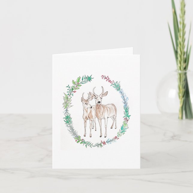 Deer Wreath Folded Note Card (Front)