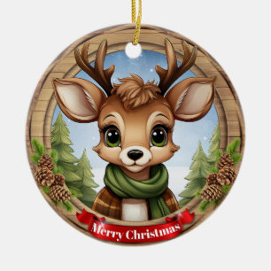 Deer Xmas Character Reindeer Animal Christmas Cer Ceramic Ornament