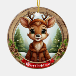 Deer Xmas Character Reindeer Animal Christmas  Cer Ceramic Ornament