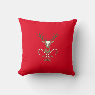 Deerly Loved Candy Cane Throw Pillow