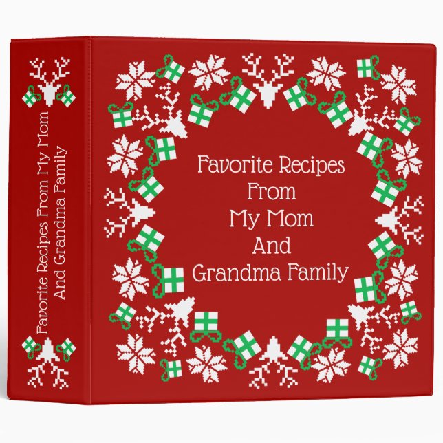 Deers And Gifts Ornaments Personalized Recipe Bind Binder (Front/Spine)