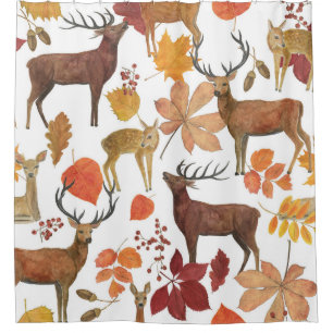 Deers, autumn leaves: watercolor pattern.