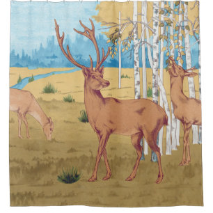 Deers in Forest Vintage Animal