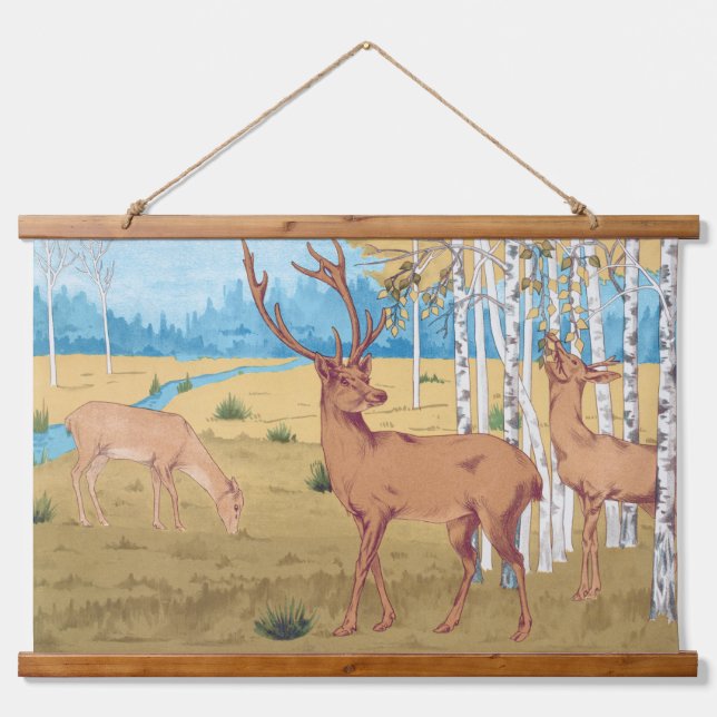 Deers in Forest Vintage Animal Hanging Tapestry (Front)
