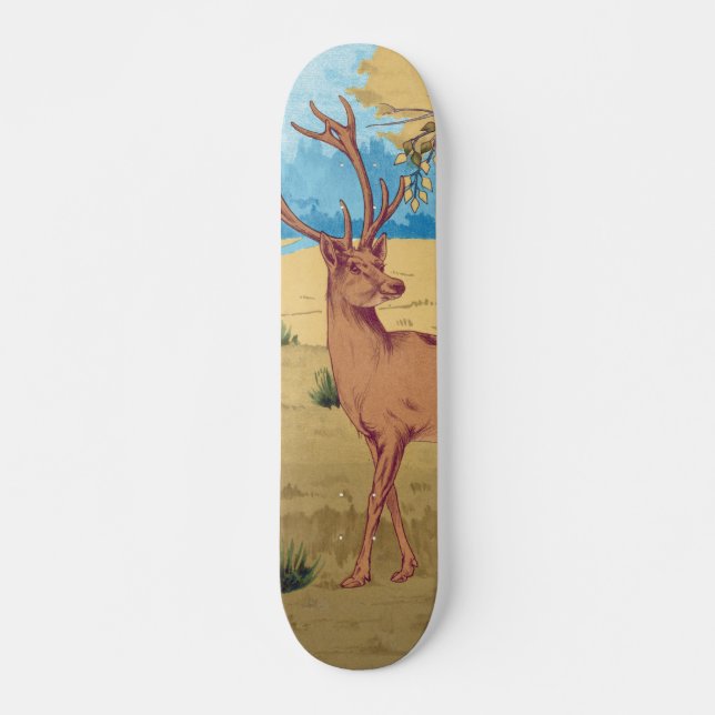 Deers in Forest Vintage Animal Skateboard (Front)