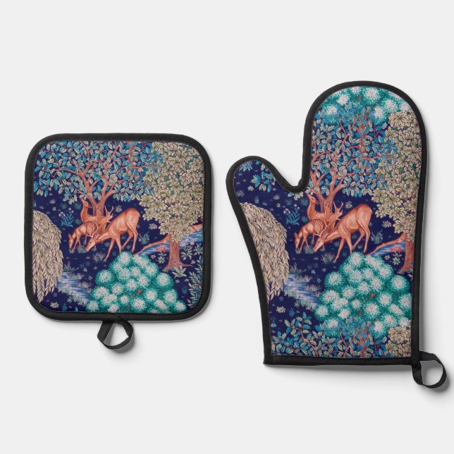 Deers in The Forest, William Morris Oven Mitt & Pot Holder Set (Front)