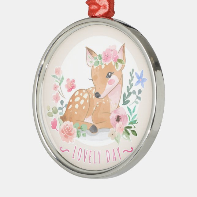 Deers Lovely Day Outside Among Beautiful Flowers Metal Ornament (Left)