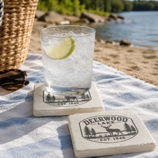Deerwood Lake Deer Pine Trees Stone Coaster (Creator Uploaded)