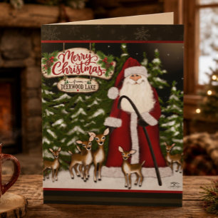 Deerwood Lake Deer Santa Christmas  Card