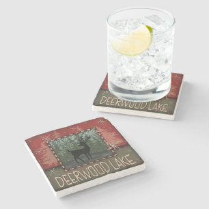 Deerwood Lake' Inspirivity Deer Pine Trees Stone Coaster