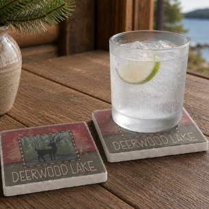 Deerwood Lake' Inspirivity Deer Pine Trees Stone Coaster