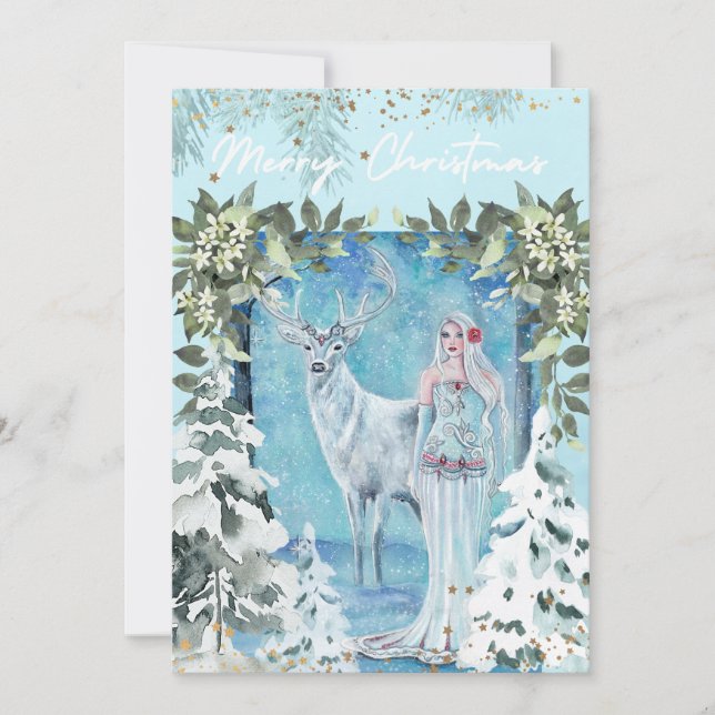 Déesse de vacances hivernales avec carte de cerf p (Devant)