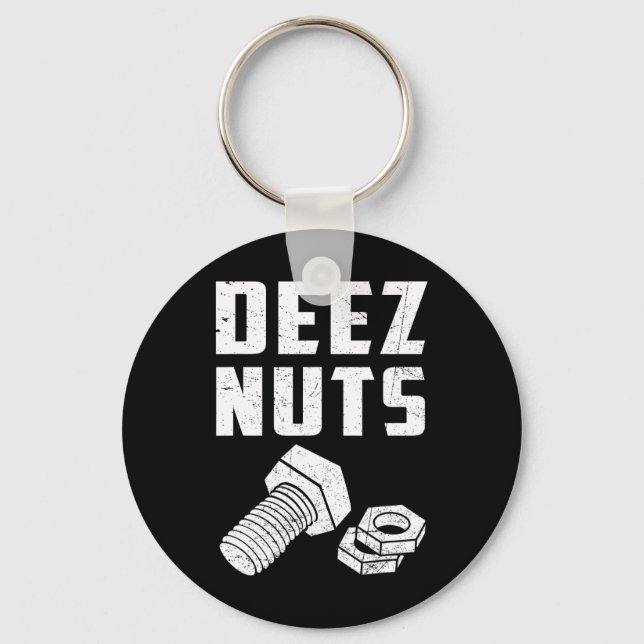 Deez And Nuts Bolt Funny Mechanic Saying Joke Fath Keychain (Front)