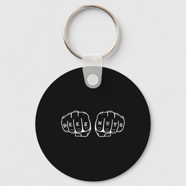Deez Nuts Funny Knuckles Tattoo  Keychain (Front)