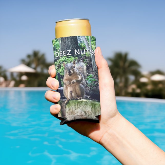 Deez Nuts Funny Squirrel Photo Adult Humour Seltzer Can Cooler (In Situ Pool)