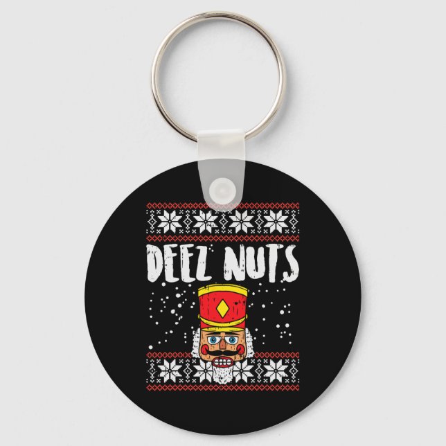 Deez Nuts Nutcracker Fun Ugly Christmas Meme Gift  Keychain (Front)
