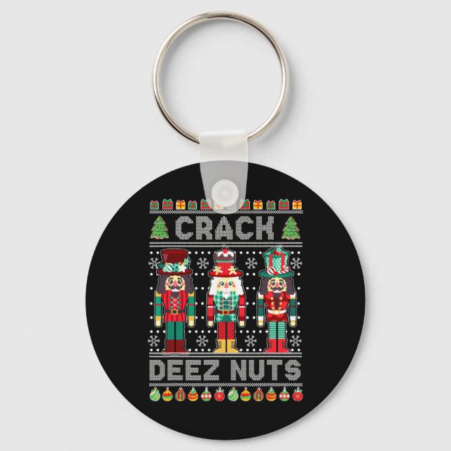 Deez Nuts Nutcracker Fun Ugly Christmas Xmas  Keychain (Front)
