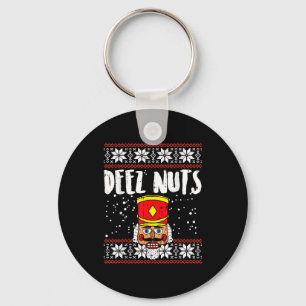 Deez Nuts Nutcracker Funny Ugly Christmas Sweater Keychain
