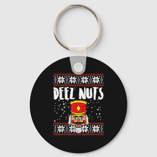 Deez Nuts Nutcracker Funny Ugly Christmas Sweater  Keychain (Front)