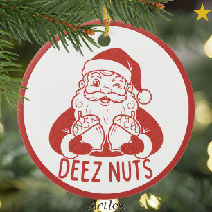Deez Nuts Retro Style Naughty Santa Christmas  Ceramic Ornament