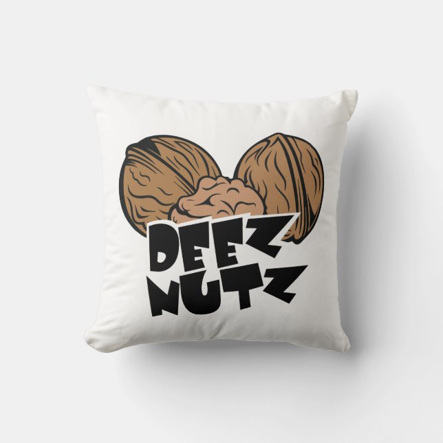 Deez Nutz Funny Illustration Throw Pillow (Front)
