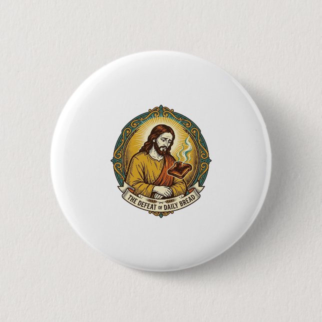 Defeated Jesus Smoking Burnt Toast Breakfast Kitch 2 Inch Round Button (Front)
