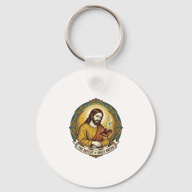 Defeated Jesus Smoking Burnt Toast Breakfast Kitch Keychain (Front)