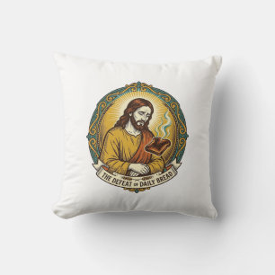 Defeated Jesus Smoking Burnt Toast Breakfast Kitch Throw Pillow