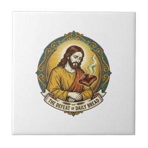 Defeated Jesus Smoking Burnt Toast Breakfast Kitch Tile
