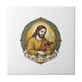 Defeated Jesus Smoking Burnt Toast Breakfast Kitch Tile