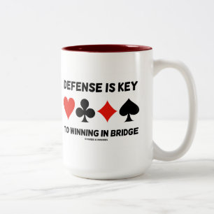 Defence Is Key To Winning In Bridge (Card Suits) Two-Tone Coffee Mug