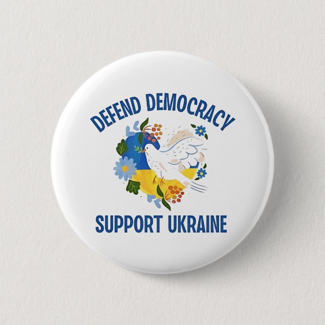 Defend Democracy Support Ukraine American 2 Inch Round Button (Front)