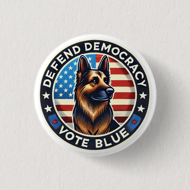 Defend Democracy - Vote Blue - German Shepherd 1 Inch Round Button (Front)