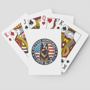 Defend Democracy - Vote Blue - German Shepherd Playing Cards
