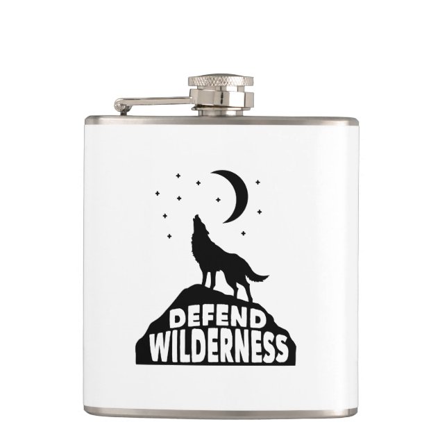 Defend Wilderness Wolf Moon Hip Flask (Front)